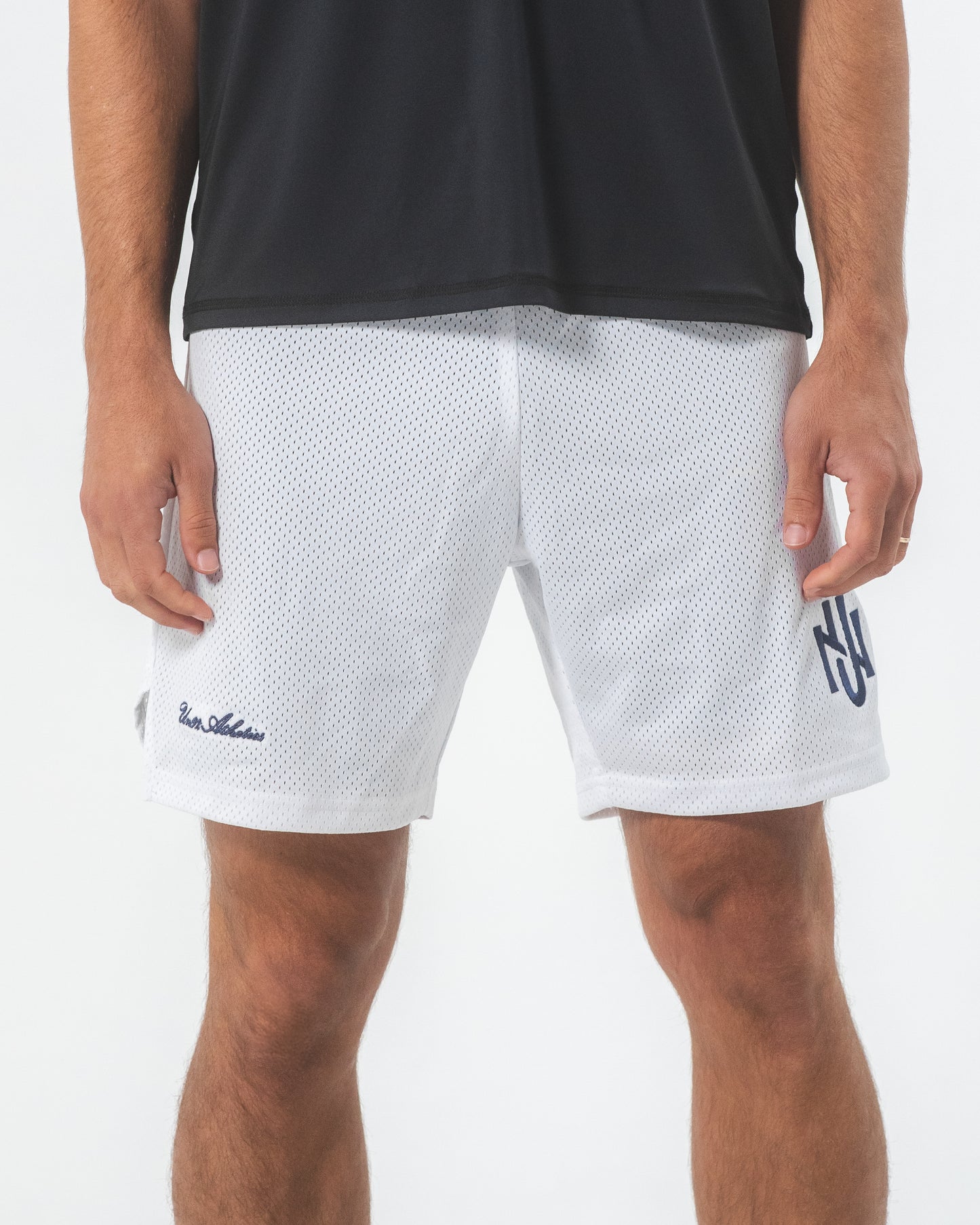 EMBROIDERED UN92 ATHLETICS MESH SHORTS